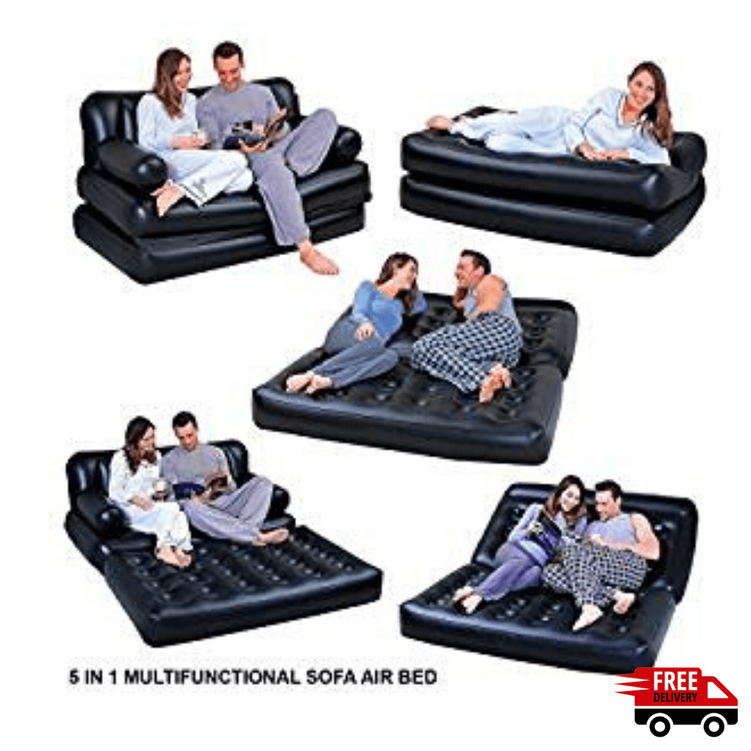 Double Air Couch L Electric Pump, 5 In 1 Inflatable Sofa Air Bed Couch With Electric Pump Black